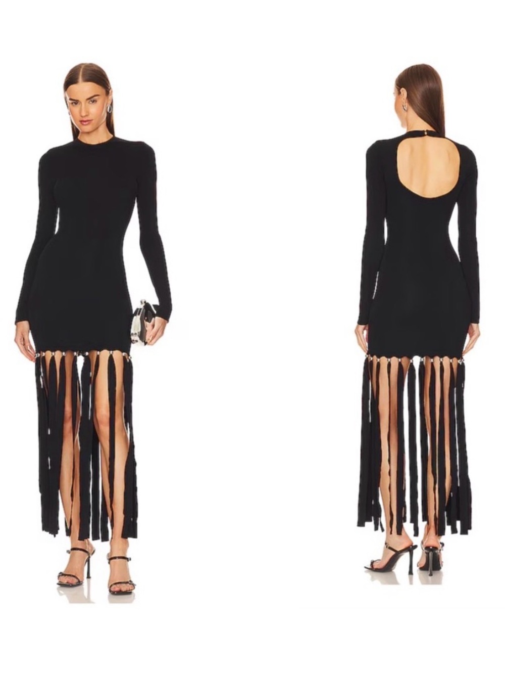 Simon Miller Black Long Sleeve Fringe-Hem Mini Dress